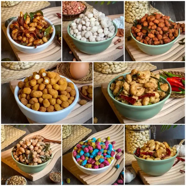 Bowls of nut based dishes collage